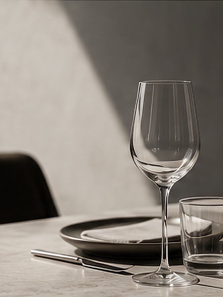 Gedeckter Restauranttisch mit Weinglas